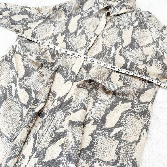 H&M Snakeskin Print Shirt Dress Tunic Top XS Long Sleeve Tie Waist - Picture 7 of 9